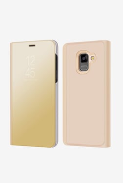 BRAIN FREEZER J Smart View Semi Clear Mirror Flip With Stand Cover Case For Samsung A8 Plus (Gold)