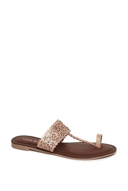 LUNA BLU by Westside Rose Gold Laser Cut Kolhapuri Sandals