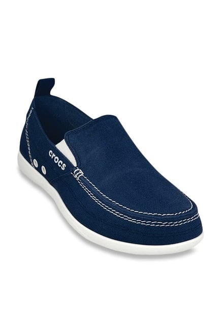 navy blue and white loafers