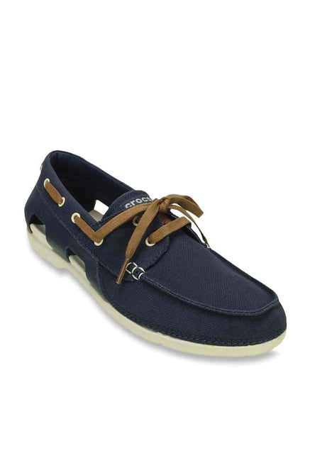 Crocs Men's Beach Line Navy and Stucco Boat Shoes
