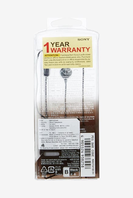Sony Mdr-Ex15Ap Ex Stereo Wired Earphones With Mic (Black)