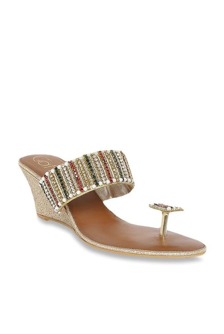 71 OFF on Catwalk Women s Golden Toe Ring Wedges on TataCliq