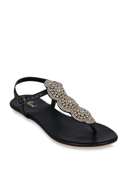 Flora Black & Golden Ankle Strap Sandals