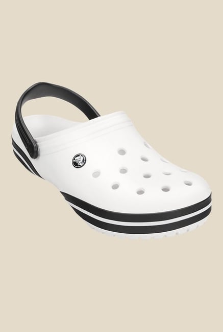 White crocs hot sale with black stripe