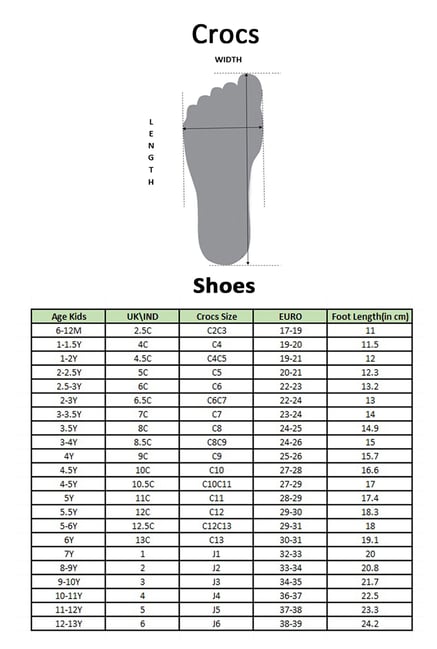 Size Chart Baby Crocs Size Conversion Chart Half Sizes For Crocs