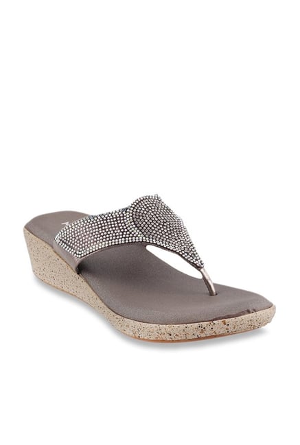 Mochi Gun Metal Wedge Heeled Thong Sandals