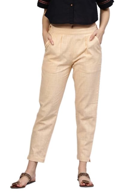 Buy Jaipur Kurti Beige Cotton Slub Pants For Women Online Tata Cliq