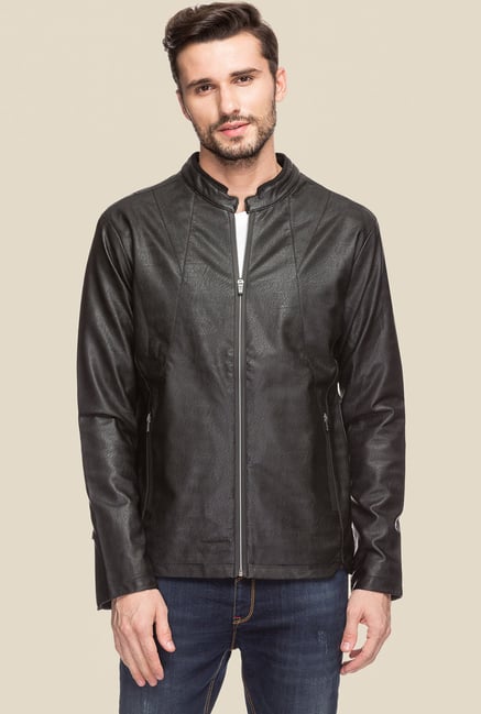 Men's Black Polyester Solid Bomber Jackets