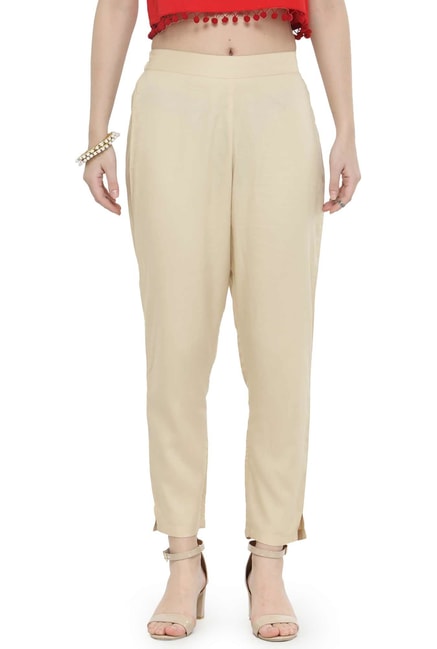 Buy Pranjal Women Off-White Rayon Lycra Straight Casual Cigarette Pants _XL  Online at Best Prices in India - JioMart.