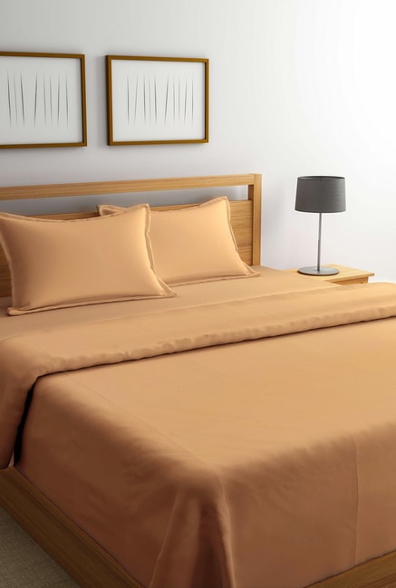 Buy Portico New York Peach Solid Cotton Double Bedsheet Set Online