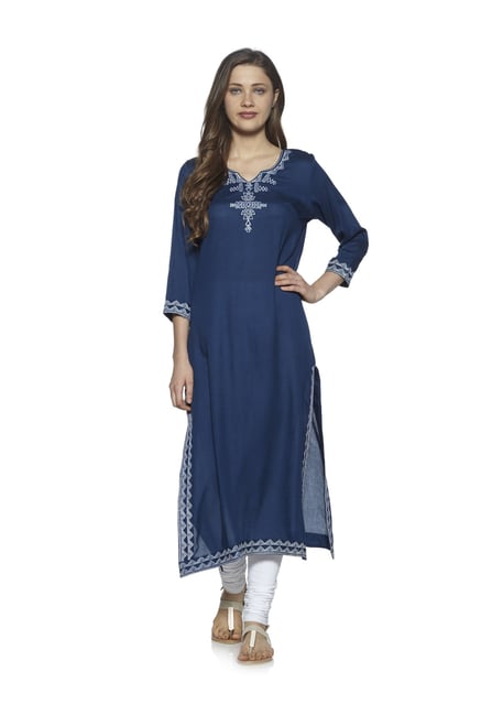 Zudio Teal Regular Fit Embroidered Kurta