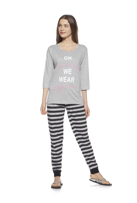 Zudio Grey Melange Comfort Fit Pyjama Set
