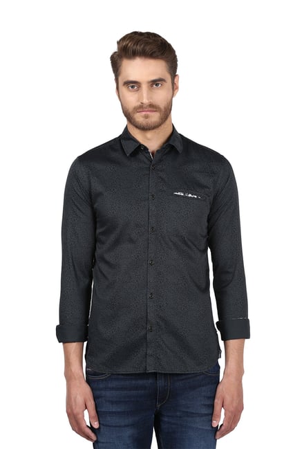 Park Avenue Black Printed Slim Fit Shirt