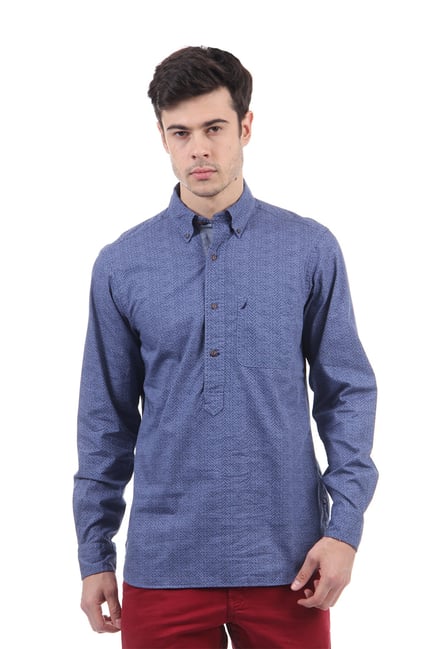 Buy Nautica Dark Blue Slim Fit Printed Shirt from top Brands at