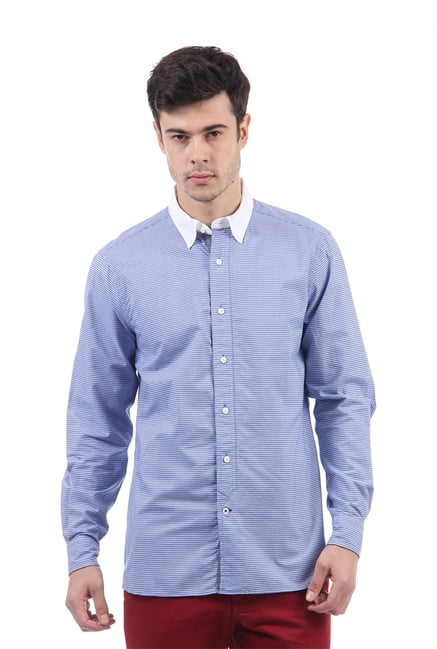 Buy Nautica Blue Striped Slim Fit Shirt from top Brands at Best
