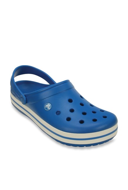 white and blue crocs