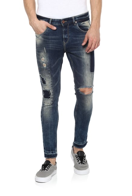 Spykar Navy Low Rise Distressed Jeans 