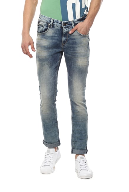 Spykar Blue Acid Washed Skinny Fit Low Rise Jeans