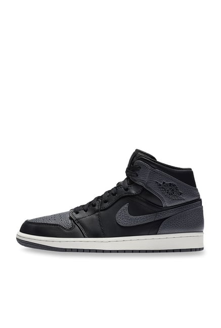 Buy Nike Air Jordan 1 Mid Black & Dark Grey Ankle High Sneakers for Men ...