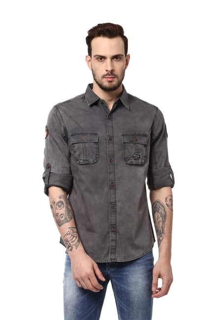 dark grey slim fit shirt