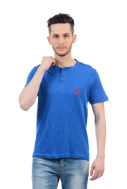 U S Polo Assn U.S. Polo Assn. Blue Half Sleeves Henley T-Shirt