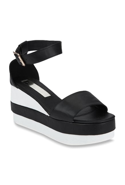 Truffle Collection Black Ankle Strap Wedges