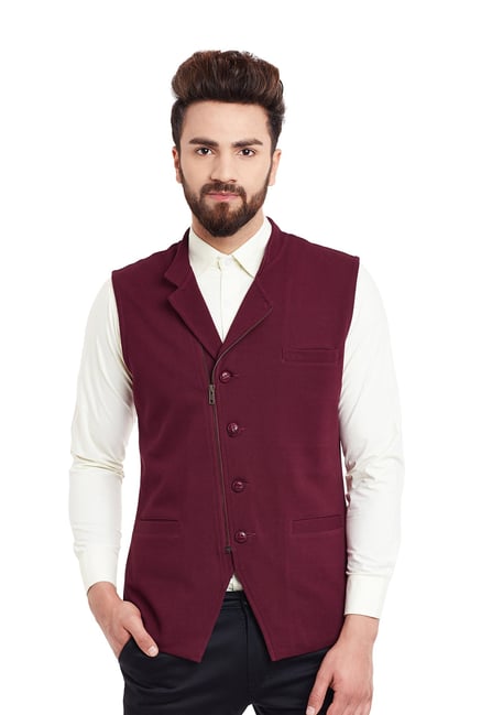 Hypernation Maroon Regular Fit Sleeveless Jacket-picture-11
