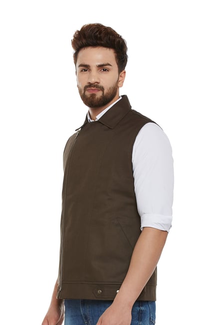Hypernation Brown Sleeveless Regular Fit Jacket-picture-48