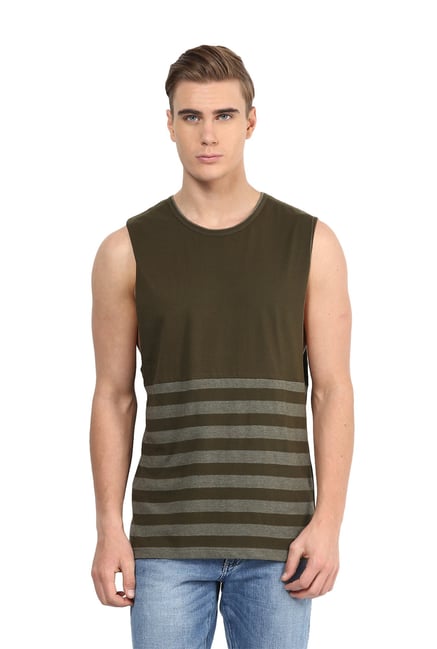 Hypernation Olive Sleeveless Cotton T-Shirt