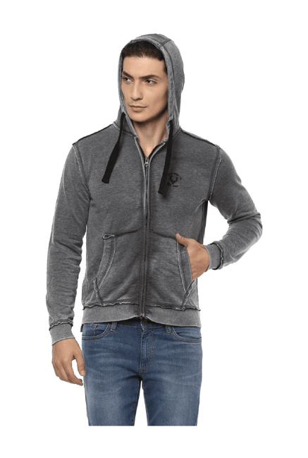 Allen Solly Grey Textured Hooded Sweatshirt