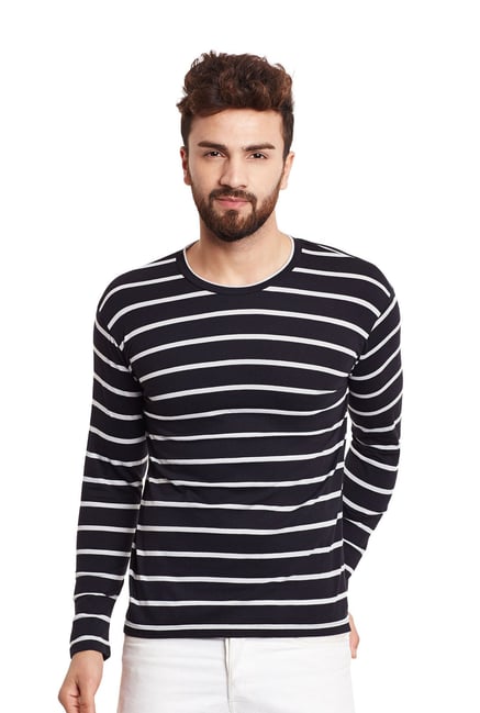 Hypernation Black Striped Round Neck T-Shirt