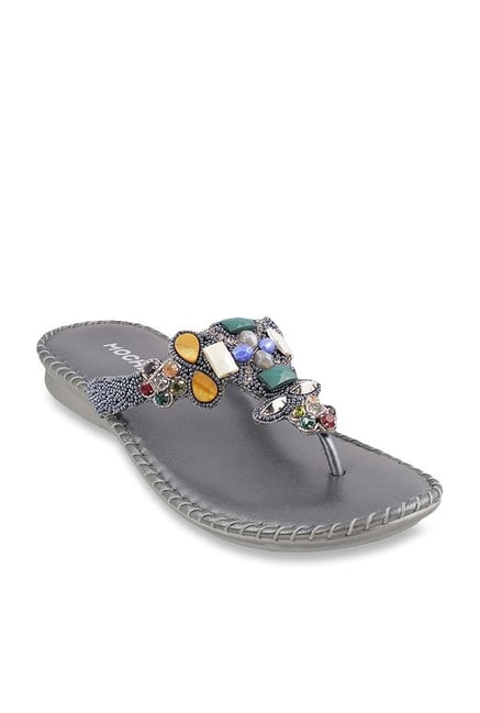 Mochi Gun Metal T-Strap Sandals