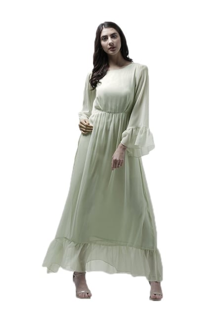 Buy Athena Green Polyester Maxi Ruffled Dress For Women Online