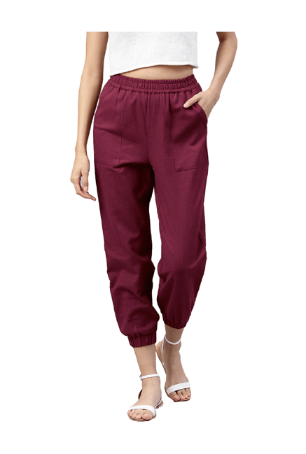 Buy Jaipur Kurti Maroon Cotton Joggers for Women Online Tata CLiQ