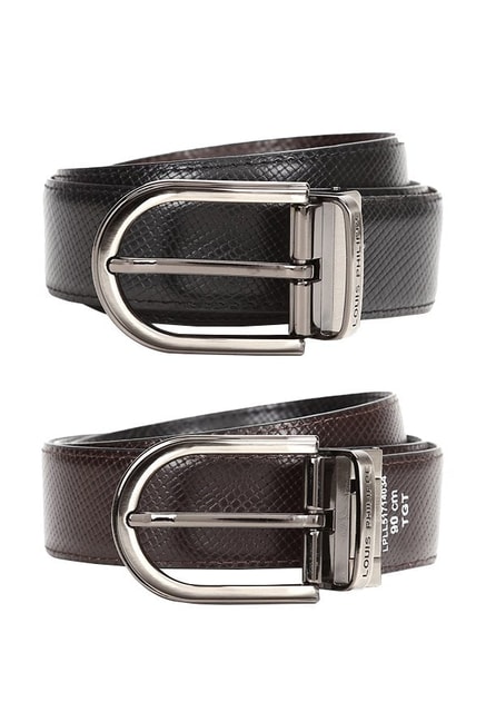 Buy Louis Philippe Black & Brown Textured Leather Reversible Belt For Men At Best Price @ Tata CLiQ
