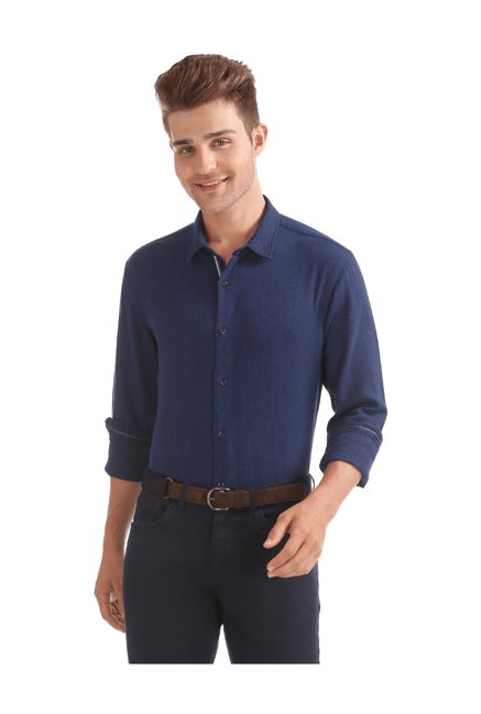 Flying Machine Blue Regular Fit Cotton Shirt