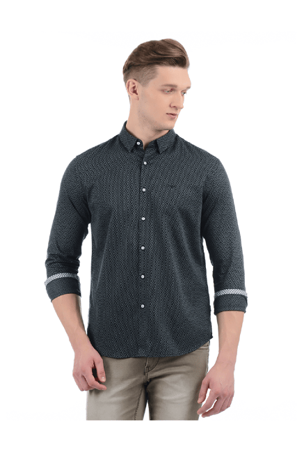 Flying Machine Charcoal Regular Fit Cotton Shirt