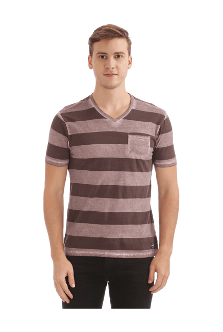 flying-machine-maroon-striped-cotton-t-shirt