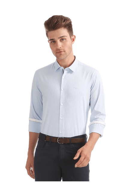 Flying Machine Light Blue Regular Fit Cotton Shirt