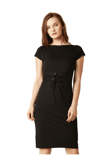 Miss Chase Black Relaxed Fit Knee Length Dress Price in India