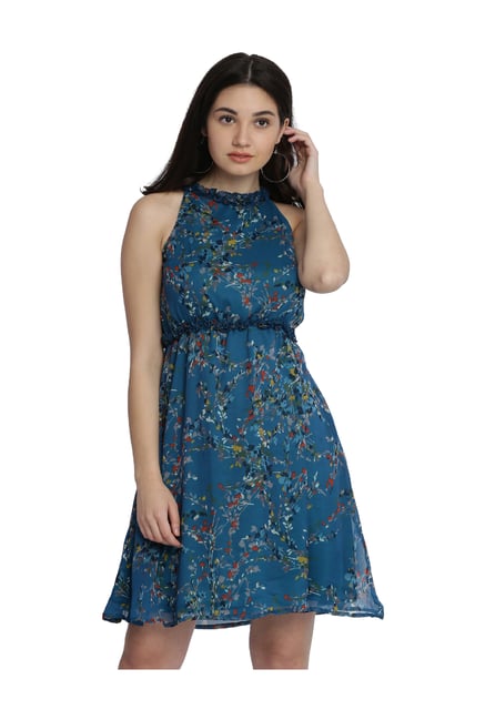 Miss Chase Blue Floral Print Knee Length Dress Price in India