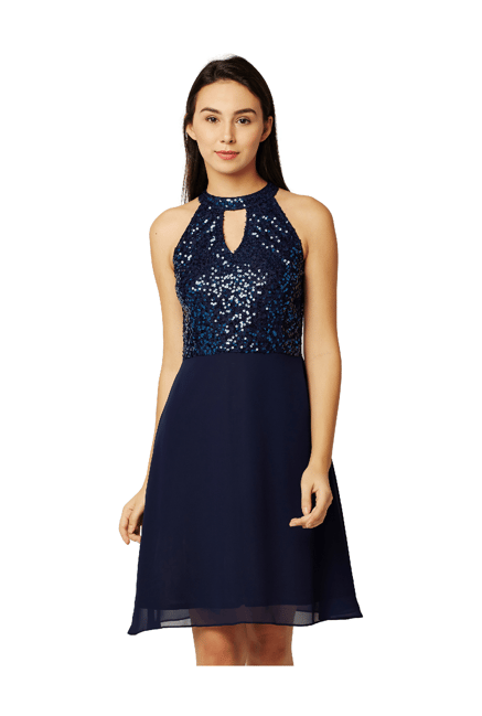Miss Chase Navy Embellished Knee Length Dress Price in India
