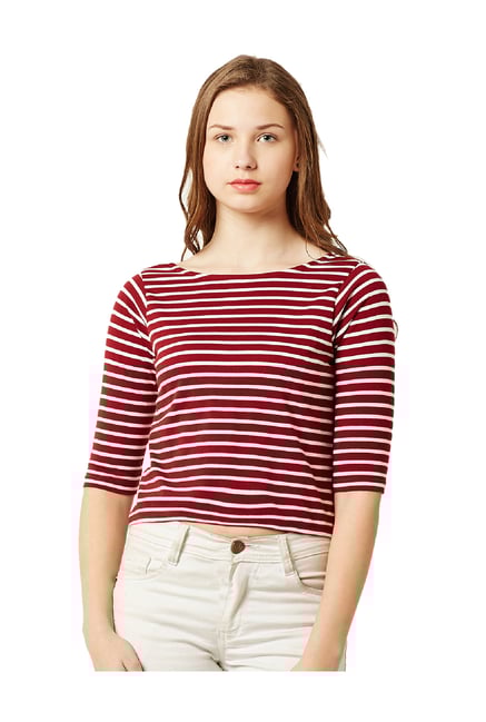 Miss Chase Maroon Striped Crop Top-picture-19
