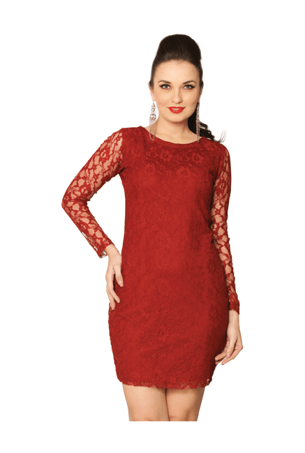 Miss Chase Maroon Lace Above Knee Dress Price in India