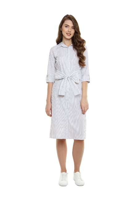 Miss Chase Grey Striped Midi Dress