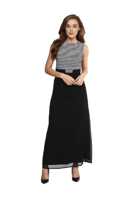 Buy Miss Chase Black White Striped Maxi Dress for Women Online - Main Image