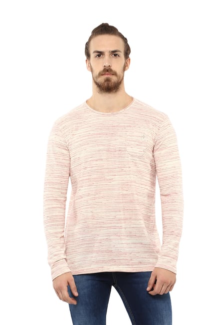 Buy Mufti Off-White Red Full Sleeves T-Shirt for Men Online