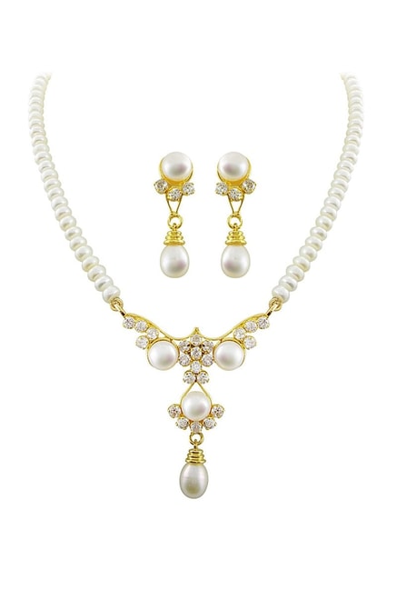 Sri Jagdamba Pearls Sanjitha Golden Alloy Necklace Set