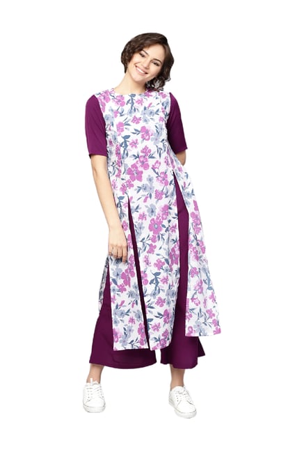 Buy Gerua Purple White Cotton Jumpsuit Style Set for Women