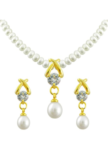 Buy Sri Jagdamba Pearls Arzina Golden Alloy Necklace Set Online At